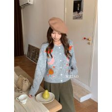 批发2026秋季新款小众设计软乎乎星月图案毛针织<b class='q'>开衫</b>短款毛衣外套女