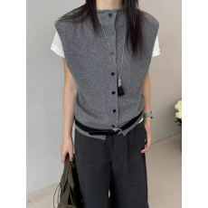 批发新款春秋高领无袖灰色马甲针织背心女毛马甲<b class='q'>开衫</b>韩系叠穿坎肩上衣