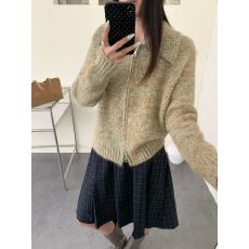 批发韩系翻领双拉链花纱毛衣外套女秋冬新款软糯百搭显瘦针织<b class='q'>开衫</b>上衣