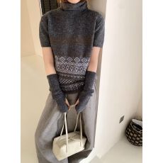批发MZI STUDIO韩系复古提花高领毛衣女2026新款气质配袖套针织衫上衣