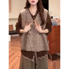 针织衫马甲女复古花纱宽松老钱风无袖马夹罩衫披肩外穿背心上衣