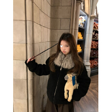 批发实拍实价  <b class='q'>秋</b>冬可拆卸毛领颗粒羊羔毛外套女长袖上衣保暖外套