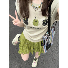 实拍实价 复古少女苹果贴画T恤上衣+重工不规则半身裙