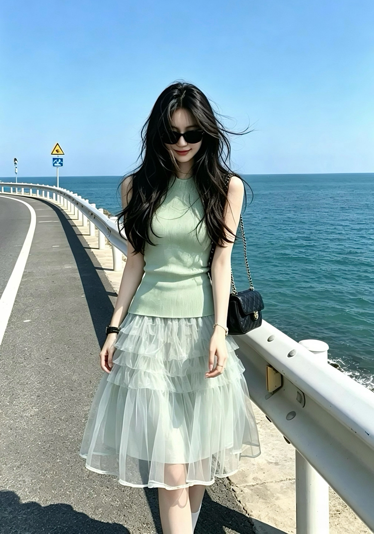 실사 정가 캐주얼 다용도 반하이넥 민소매 맨위 무거운 작업 퍼프 스커트 반신 스커트