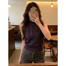 批发<b class='q'>实拍</b>韩系纯欲感气质麻花叠穿无袖针织背心女上衣针织吊带挂脖内搭