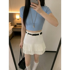 批发实拍 配腰带双层<b class='q'>百褶</b>半身裙女2026夏季新款高腰显瘦a字<b class='q'>百褶</b>裙<b class='q'>短裙</b>