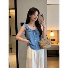 批发实拍 韩国东大门2026夏季棉麻花边开衫吊带背心无袖<b class='q'>打底衫</b>上衣