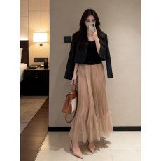 批发实拍 2026春新款时尚简约高腰显瘦<b class='q'>半身裙</b>中<b class='q'>长款</b>百褶鱼尾纱裙女