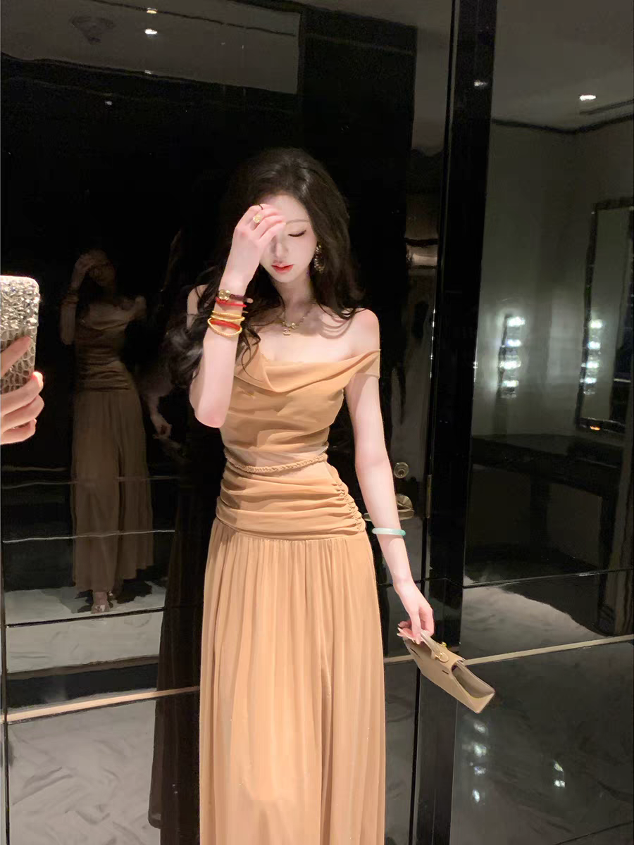 sun 우아한 조 희미한 조명 여름 민소매 빛 요리 한 바람 흔들다 칼라 레이스 레이스 드레스 패션 롱 스커트