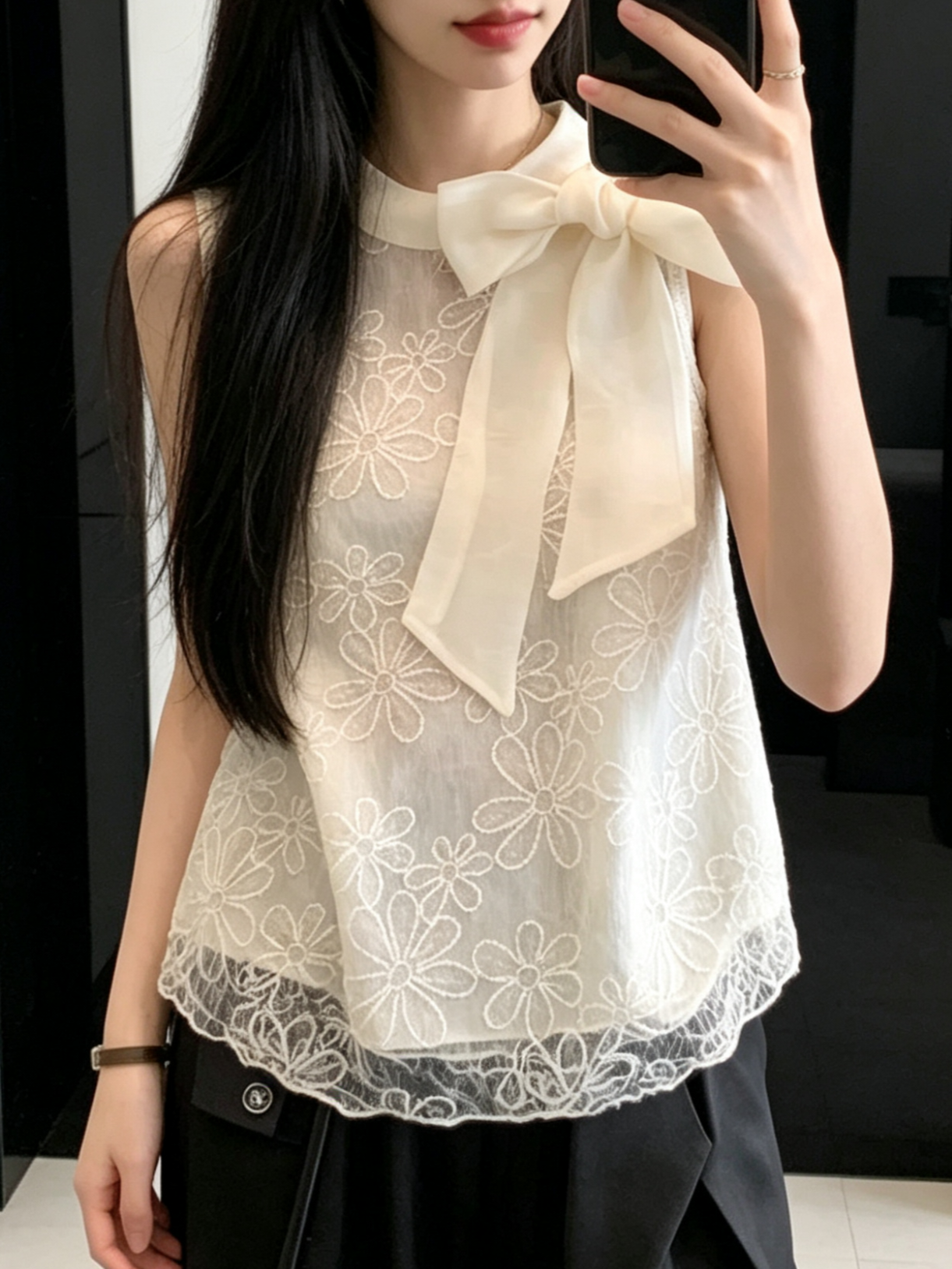 yoli 장 宥 이익 파리 레이스 시 빛 럭셔리 나비 넥타이 레이스 작은 셔츠 여성 여름 아름다운 맨위