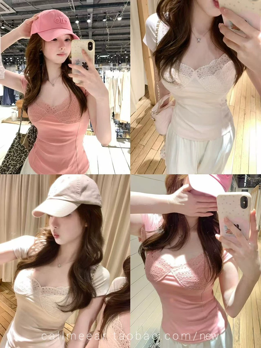 callmeear 하트 비트 금성 패치워크 디자인 허리 수축 슬림해 보이는 반팔 티셔츠 여성 여름 맨위