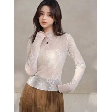 批发白色立领长袖蕾丝<b class='q'>打底衫</b>2026<b class='q'>新款</b>春季轻奢高级感叠穿内搭绝美上衣