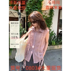 批发馨帮帮  松驰感法式木耳花边飘带气质polo领<b class='q'>无袖</b>坎肩宽松防晒衬衫