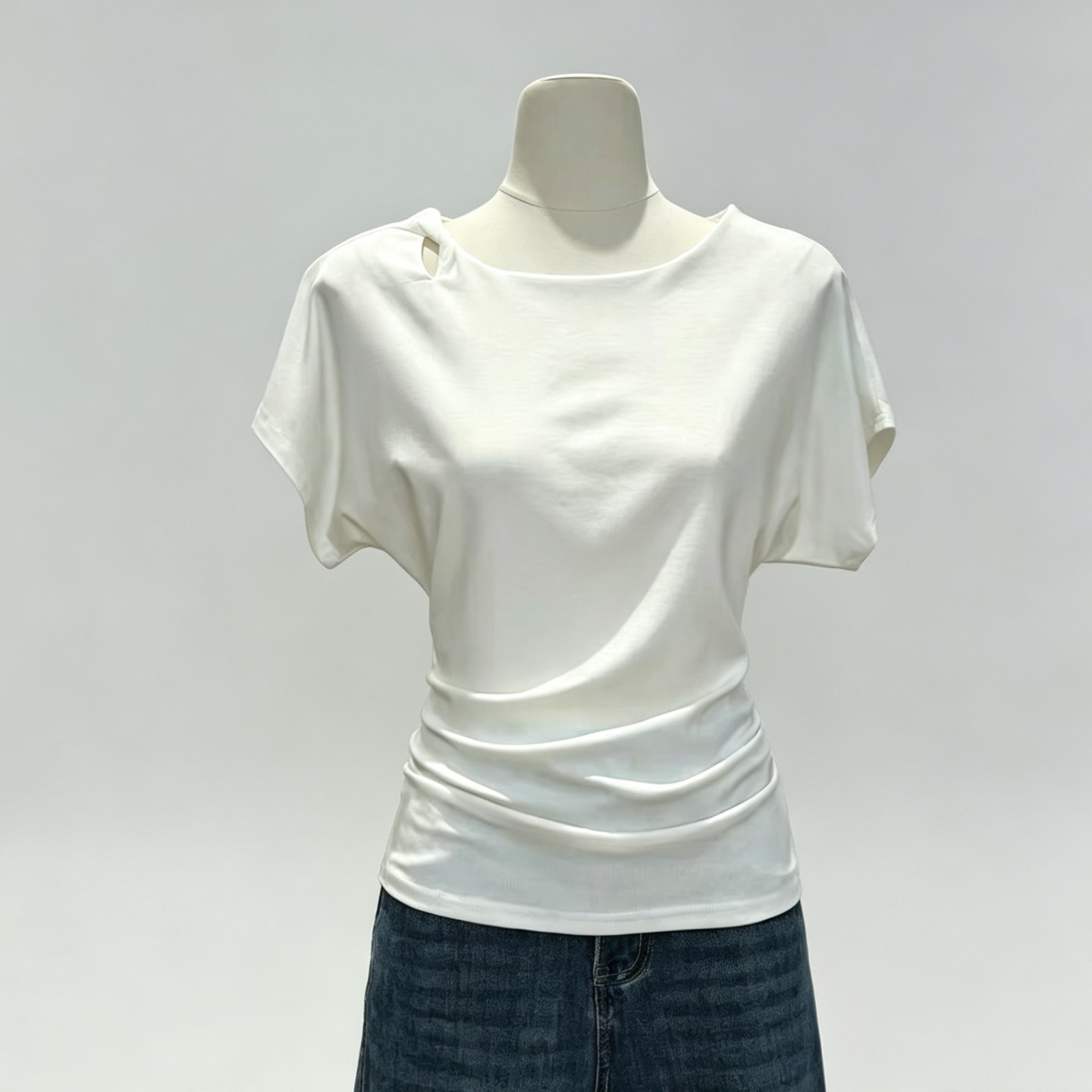 실사 한 부서 디자인 센스 작은 대중 Chic 반팔 티셔츠 여성 여름 새로운 허리 수축 슬림해 보이는 비틀림 홀로우 아웃 맨위