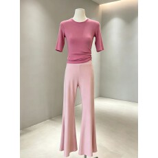 批发实拍 三色中袖T恤女修身显瘦百搭直筒垂感<b class='q'>休闲</b>裤2026秋季两件套装