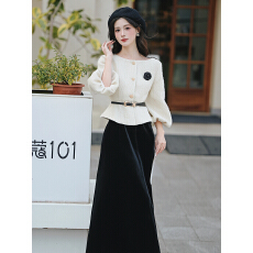 批发实拍夹棉版秋冬高档小香风呢外套+<b class='q'>丝绒</b>半裙配腰带<b class='q'>套装</b>