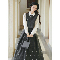 批发实拍刺绣毛呢马甲女<b class='q'>背心</b>上衣半身裙长裙时尚套装