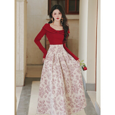 批发实拍芭蕾风加绒上衣高腰半身裙两件套女秋<b class='q'>T</b><b class='q'>恤</b>长裙套装