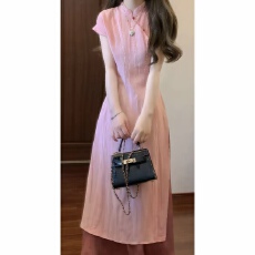 批发实拍新中式夏旗袍高开叉短袖+<b class='q'>半身</b>裙两件套 原版天丝亚麻面料