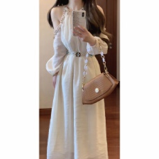 批发实拍我的阿勒泰手缝贝壳花边连衣<b class='q'>裙</b>波西米亚度假风茶歇长<b class='q'>裙</b>