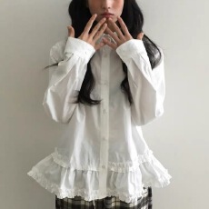 批发2026新款韩版百搭荷叶边衬衫<b class='q'>连衣裙</b>女