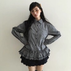 批发2026新款韩版百搭荷叶边衬衫<b class='q'>连衣裙</b>女