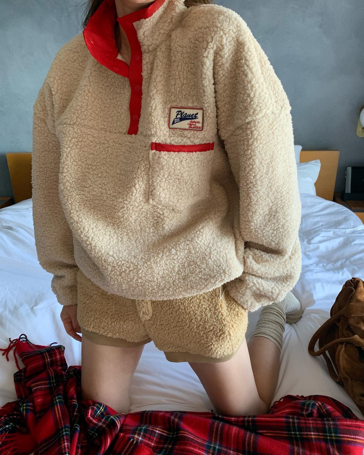 있음 선적 한 부서 ins 두꺼운 다용도 양털 루즈핏 느긋한 다용도 패션 플리스 플러시 후드티
