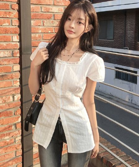 있음 창고 달콤한 스타일 레이스 측면 반팔 여성 셔츠 외국 가스 작은 셔츠 고유 한 Chic 맨위