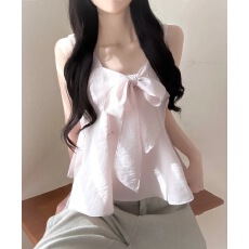 批发韩版百搭设计感绑带蝴蝶结气质吊带背心洋气短款上衣