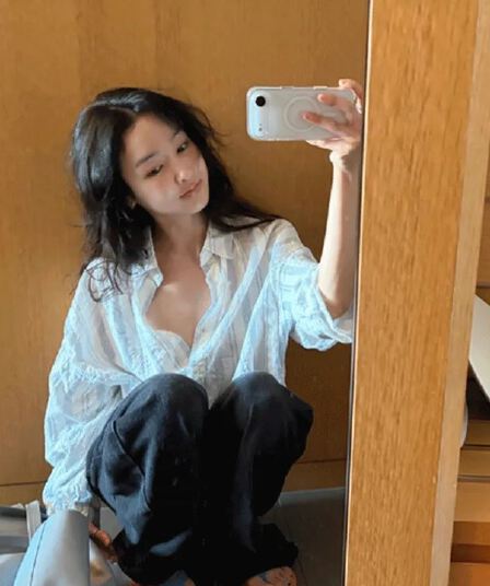 재고 있음 chic 캐주얼 바람 상쾌 스트라이프 출퇴근 다용도 루즈핏 자외선 차단 셔츠
