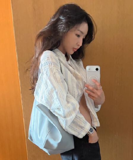 재고 있음 chic 캐주얼 바람 상쾌 스트라이프 출퇴근 다용도 루즈핏 자외선 차단 셔츠