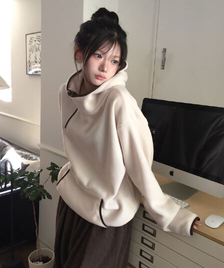 재고 있음 레트로 기능 중성 플리스 후드 보온 후드티