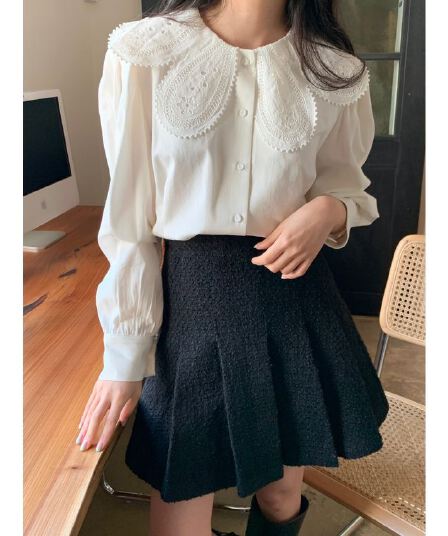 맨위 한국 chic 레트로 개성 불규칙 칼라 플라워 긴팔 셔츠