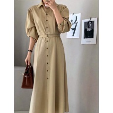 批发淑女气质 <b class='q'>韩国</b>时尚长袖收腰系带风衣式衬衫连衣<b class='q'>长裙</b>　 韩版连衣裙