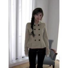 批发已入库 26<b class='q'>韩国</b>新款卡其色双排扣风衣女收腰百搭<b class='q'>外套</b>
