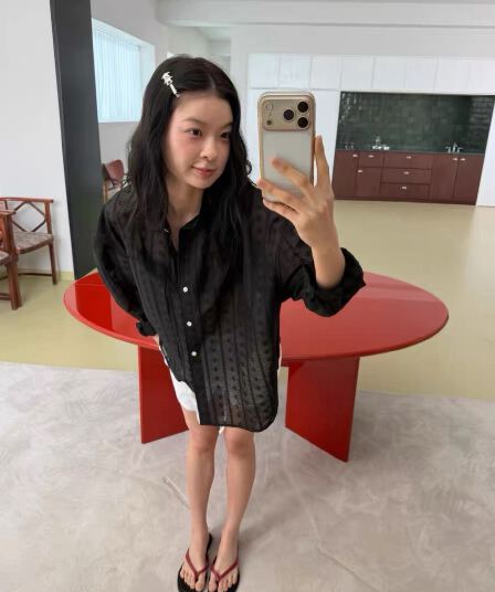 재고 있음 chic 느긋한 바람 루즈핏 홀로우 아웃 자수 재킷 셔츠