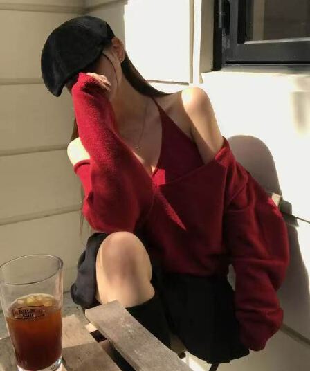 프랑스식 디자인 센스 스웨터 여성 의류 봄 품격 V넥 루즈핏 느긋한 바람 니트 스웨터 맨위 슬립 투피스 세트