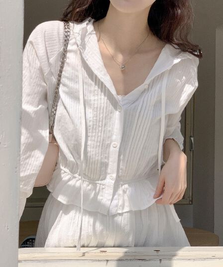 달콤함 레이스 후드 셔츠
