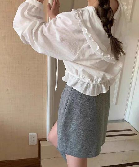 한국어 레이스 레이스 후드 부서 버클 셔츠 펀치 Chic 명중 Pleat 레이스업 긴팔 순면 여성 셔츠