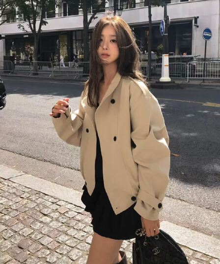 하자 절묘한 가입 일상 센스 쇼트 스타일 스탠드 칼라 재킷 재킷