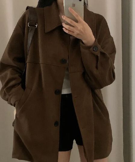 재고 있음 chic 한국 스타일 루즈핏 스트레이트 사슴 캐시미어 루즈핏 바람막이
