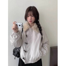 批发有货  复古美拉德韩系牛角扣羊羔毛<b class='q'>翻领</b>棉服外套