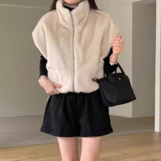 批发韩国chic秋冬工装风正反两穿马甲宽松休闲保暖短外套棉衣女