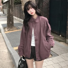 批发有货 chic秋季宽松落肩抽绳复古做旧立领工装外套