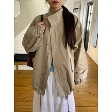 批发chic 韩国秋季复古翻领休闲工装拉链暗扣抽绳收腰风衣<b class='q'>夹克</b>外套