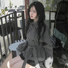 批发chic短款<b class='q'>风衣</b>外套女英伦风立领收腰外套
