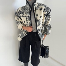 加棉 chic 韩版复古加绒内里保暖羊羔毛棉服外套