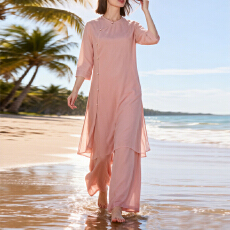 批发中式禅意女装疗愈师雪纺飘逸舞蹈练功瑜伽禅修服汉服飘逸茶服