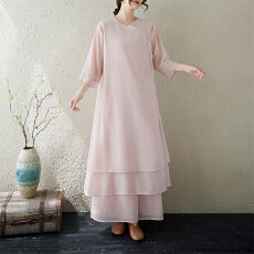 批发中式禅意女装双层雪纺飘逸舞蹈练功瑜伽禅修服汉服飘逸茶服套装
