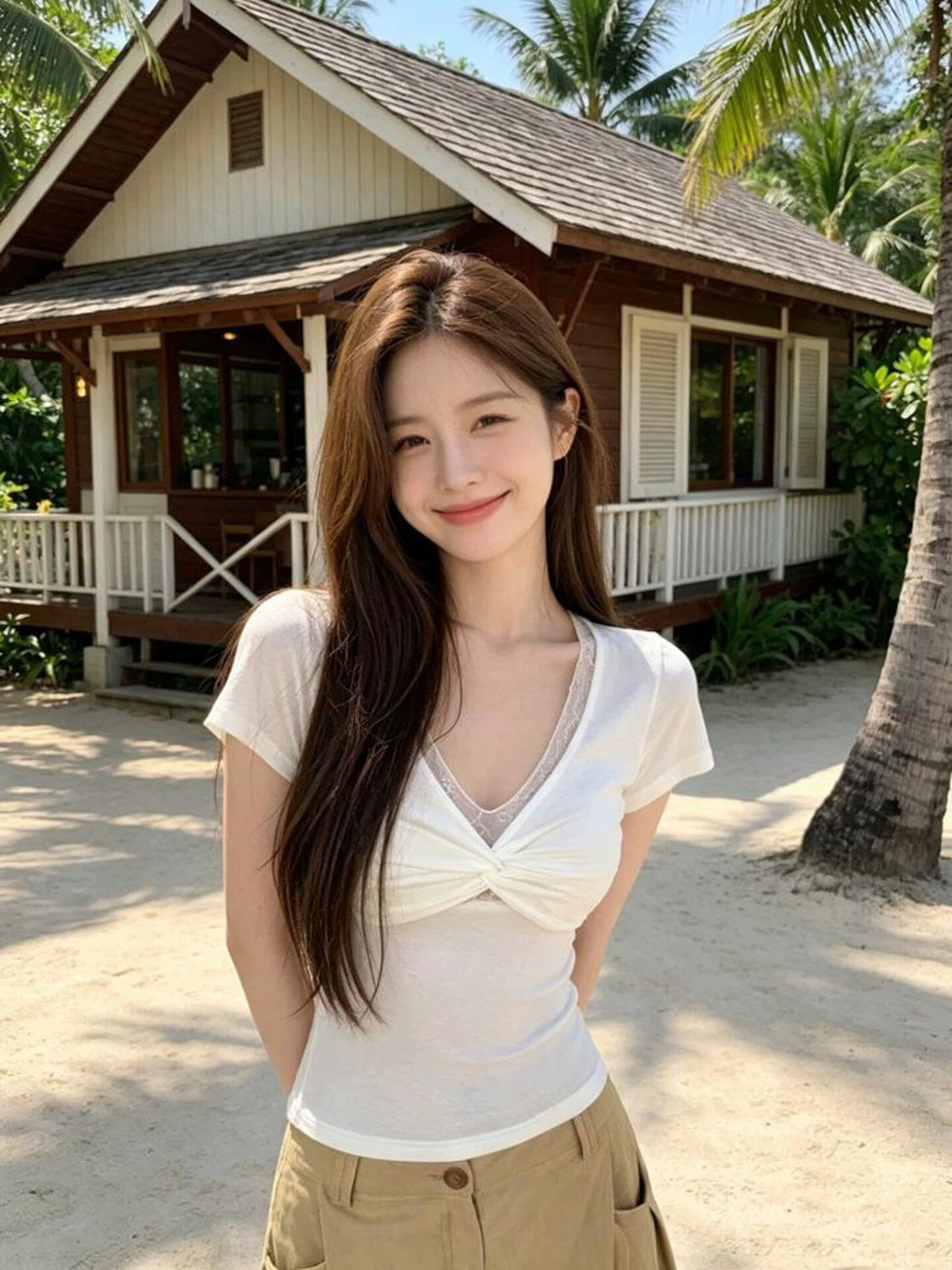 2026 여름 새로운 한 부서 레이스 조각 디자인 센스 허리 수축 슬림해 보이는 외국 가스 핫걸 맨위 티셔츠